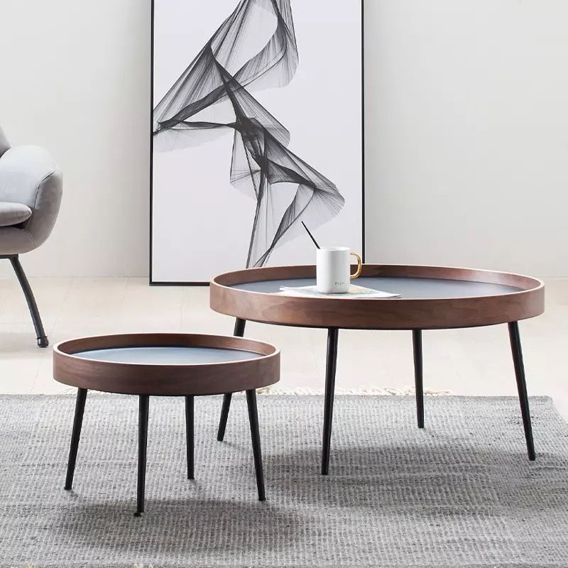 Round Black/Brown Metal Coffee Table Tray Top Cocktail Table
