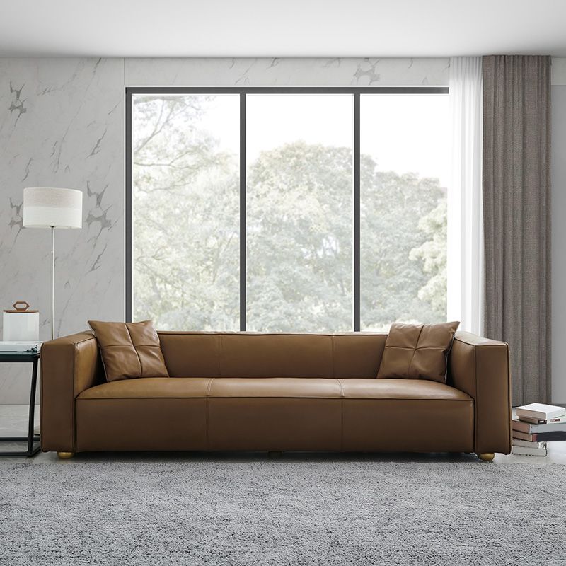 24.80"H Genuine Leather Square Arm Sofa with Tight Back for Living Room Clearhalo 'furn' 'furn_sofas' 'Furniture' 'furniture_sofas' 'kitchen' 'kitchen_sofas' 'Living Room Furniture' 'Sofa' 'sofas' 1200x1200_a3a72b80-d466-4e1d-811b-a1a5b13927ea