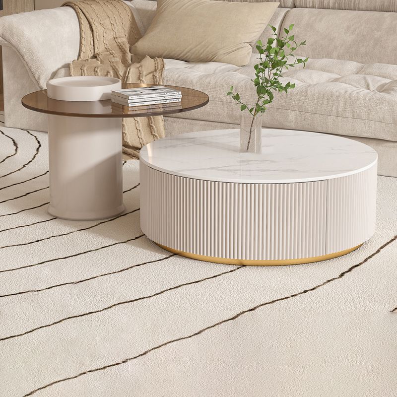 Drum Coffee Table Round Slate Top Cocktail Table with 2 Storage Drawers Clearhalo 'Coffee & Accent Tables' 'Coffee Tables' 'coffee_tables' 'furn' 'furn_coffee_tables' 'Furniture' 'Living Room Furniture' 1200x1200_a3a8634b-76e7-4f23-a48f-86876a17273a