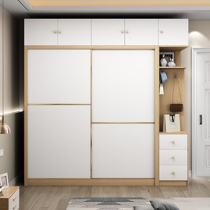 2 Door Clothes Rail Wardrobe Engineered Wood Industrial ArmoireLight Wood Finish