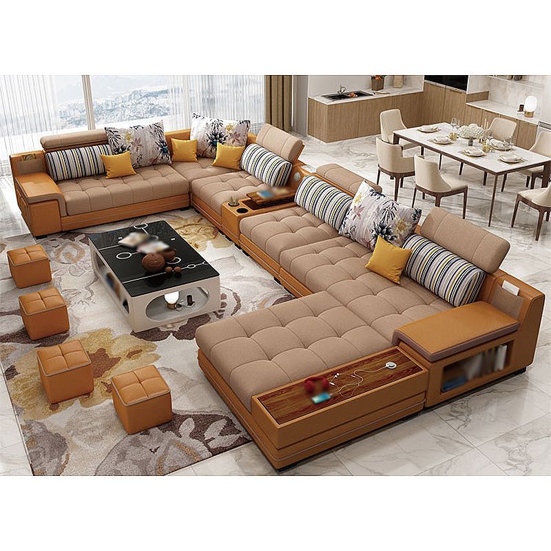 161.42"L X 98.43"W X 35.43"H Pu Cushion Back Sofa Square Arm Sectionals with Storage Clearhalo 'furn' 'furn_sectionals' 'Furniture' 'furniture_sectionals' 'kitchen' 'kitchen_sectionals' 'Living Room Furniture' 'Sectionals' 1200x1200_a3acc3ff-3d5d-42f6-9d3a-04f0e62196ee
