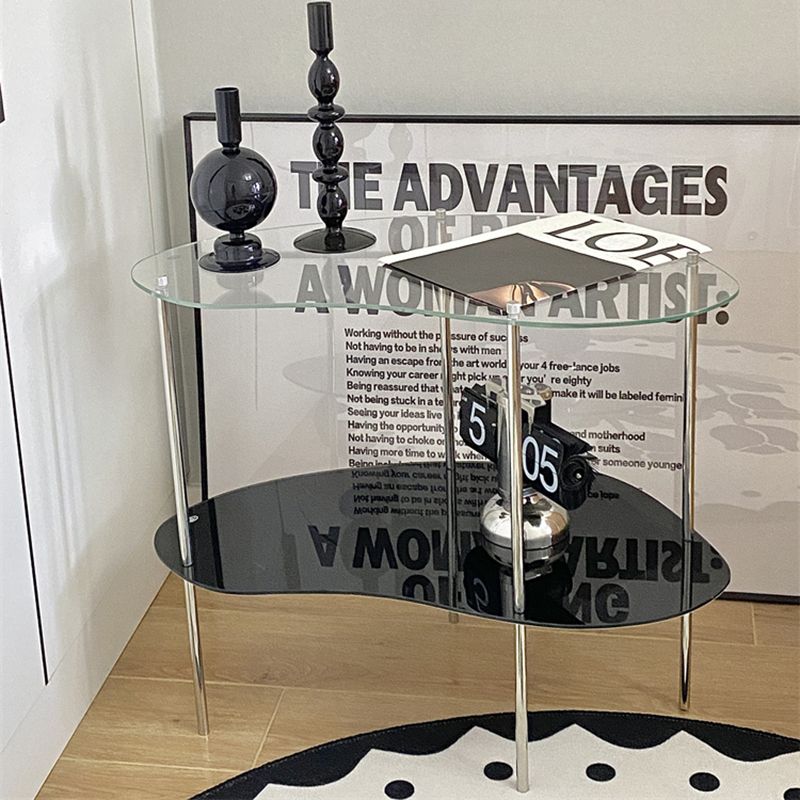 Modern Glass Side Table 4 Legs Double Tier Sofa Corner Table
