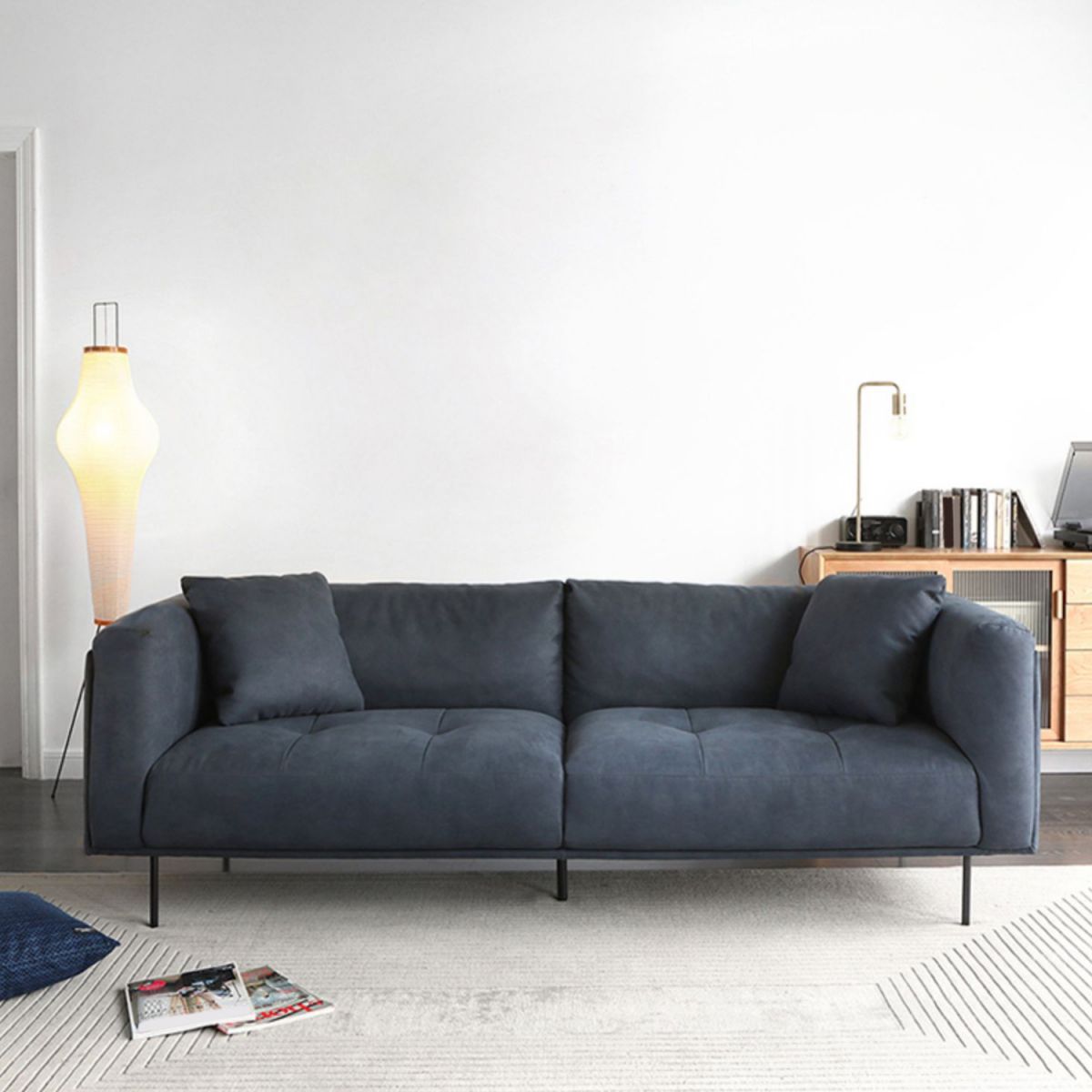 Tufted Modern Faux Leather Sofa Tuxedo Arm Cushions Sofa - 31.5" H