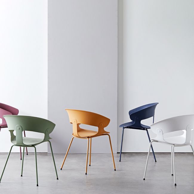 Contemporary Metal Legs Dining Chairs Plastic Open Back Dining Side Chair