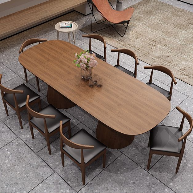 Oval Solid Wood Dining Table Contemporary Dining Table with Double Pedestal Base Clearhalo 'Dining Tables & Seating' 'Dining Tables' 'dining_table' 'furn' 'furn_dining_table' 'Furniture' 'Kitchen & Dining Furniture' 1200x1200_a3b306da-b248-4174-9755-ae3cd621bd78