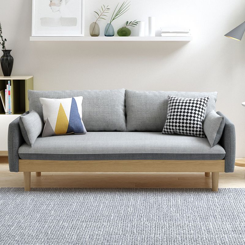 Fabric Grey 3-seat Square Arm Sofa Nordic with 2 Pillows Loveseat Clearhalo 'furn' 'furn_sofas' 'Furniture' 'furniture_sofas' 'kitchen' 'kitchen_sofas' 'Living Room Furniture' 'Sofa' 'sofas' 1200x1200_a3b4ab56-a08e-4807-a477-c520494dd671