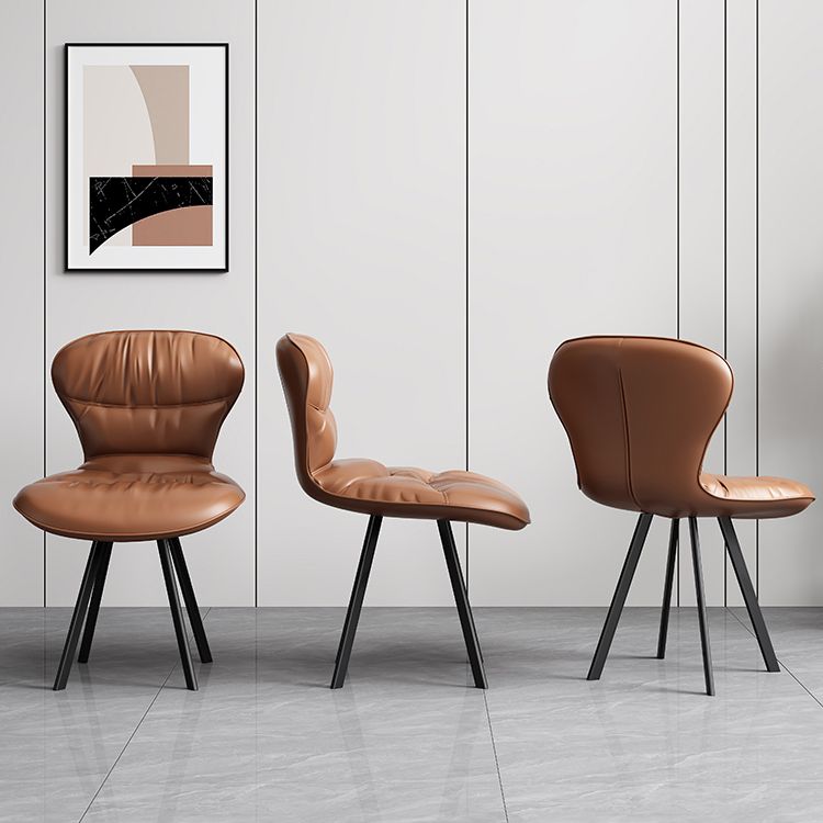 Black Steel Legs Dining Chairs Modern Armless Chair with Faux Leather Upholstered