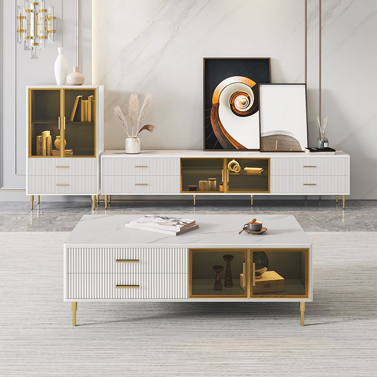 Poner de Stone and Wood TV Stand Scandinavian 4-Drawer TV Console