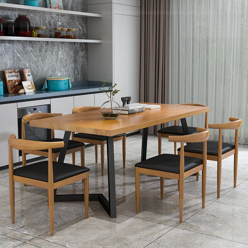 Metal Industrial Rectangle Table Pine Solid Wood Top Table with Sled Base Clearhalo 'Dining Tables & Seating' 'Dining Tables' 'dining_table' 'furn' 'furn_dining_table' 'Furniture' 'furniture_dining_table' 'Kitchen & Dining Furniture' 1200x1200_a3b5b73b-9009-431d-8c33-e436536270ba