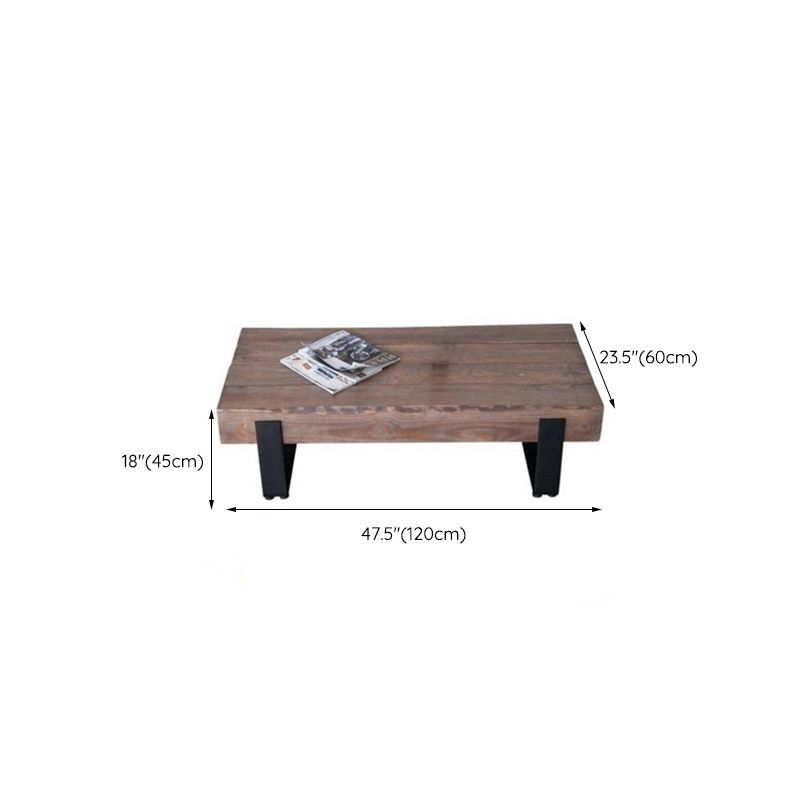 Solid Wood Sled Coffee Cocktail Table in Brown of 17.7" High