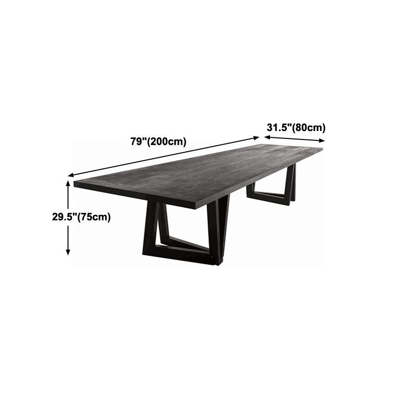 Modern Black Rectangle Dining Table Solid Wood Top Iron Base Table Clearhalo 'Dining Tables & Seating' 'Dining Tables' 'dining_table' 'furn' 'furn_dining_table' 'Furniture' 'Kitchen & Dining Furniture' 1200x1200_a3c35f5e-b979-4150-abc1-369f67dca333