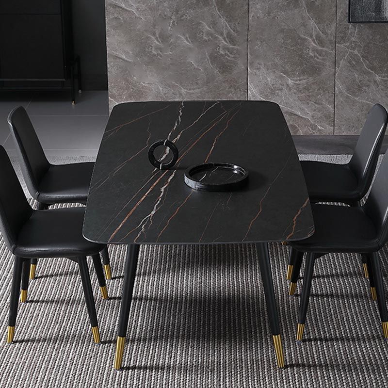Contemporary Stone Dining Table Black Rectangle Dining Table with 4 Wood Legs Clearhalo 'Dining Tables & Seating' 'Dining Tables' 'dining_table' 'furn' 'furn_dining_table' 'Furniture' 'furniture_dining_table' 'Kitchen & Dining Furniture' 'kitchen' 'kitchen_dining_table' 1200x1200_a3c45311-faf4-4017-af10-ffc30dce442f