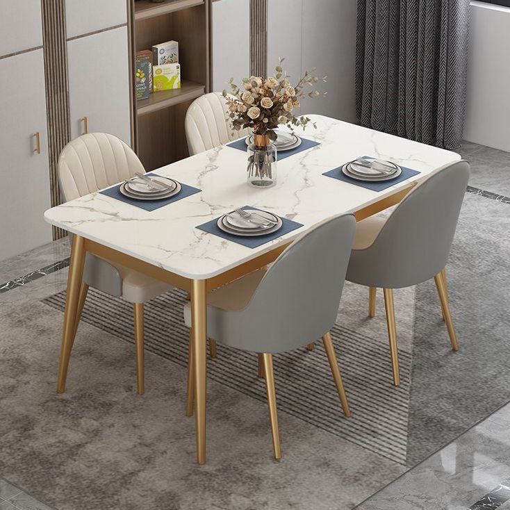 Traditional Luxury Dining Table White Top Rectangle 4 Legs Table for Home Clearhalo 'Dining Tables & Seating' 'Dining Tables' 'dining_table' 'furn' 'furn_dining_table' 'Furniture' 'Kitchen & Dining Furniture' 1200x1200_a3c5b730-b885-4db9-9586-a499bec854d4