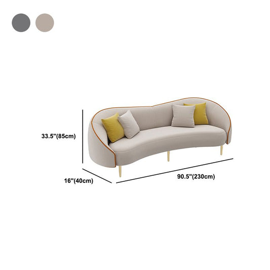 Beige/Grey Faux Leather Sofa Sloped Arm Sofa with Bolster Pillows