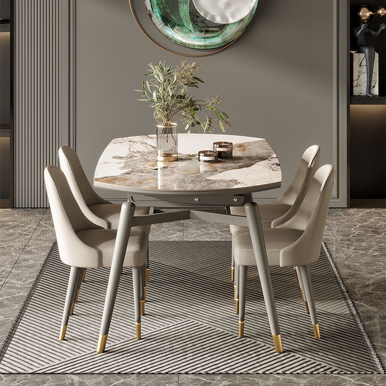 Modern Round Extendable Dining Table Wood Legs for Living Room