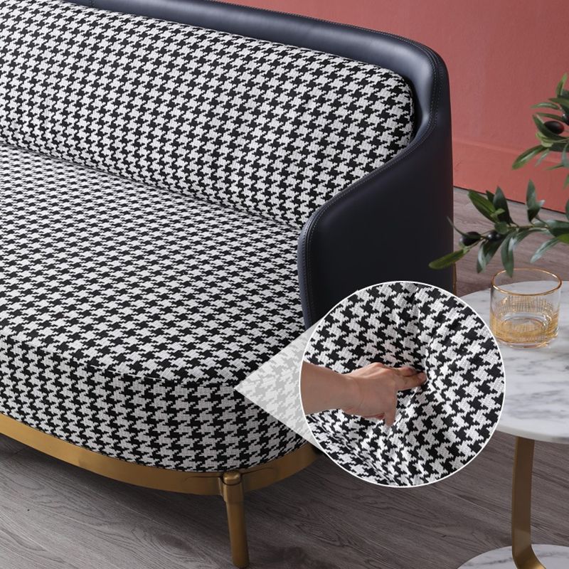 Modern Swallow Gird Sofa Fabric and Leather Sloped Arm Sofa in Blue