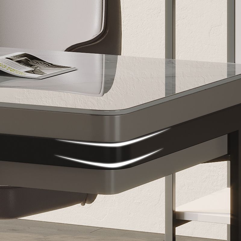 Bureau de bureau d'écriture en étain en métal et bureau en pierre avec 2 tiroirs de rangement