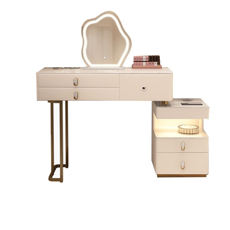 Mirrored Stone Top Makeup Vanity Desk White/Gray Dressing Table