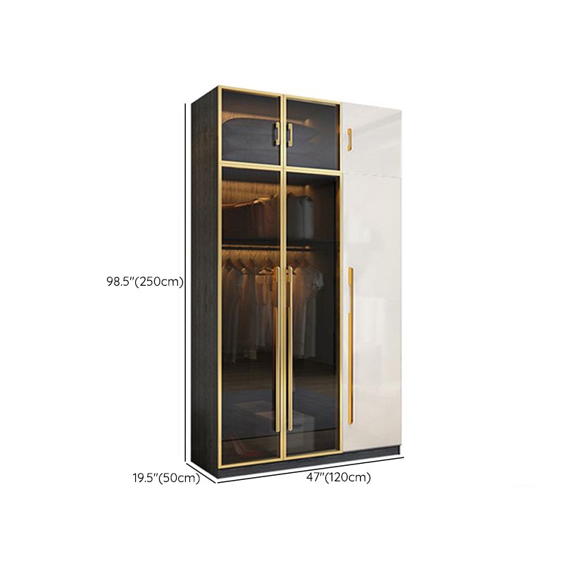 Modern Tempered Glass Doors Wardrobe Wood Frame Wardrobe without Light
