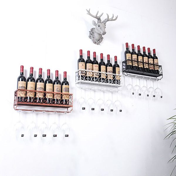 Metal Modern Wine Shelf with Bottle Stemware Holder Wall Mounted Wine Racks Clearhalo 'furn' 'furn_wine_racks' 'Furniture' 'Kitchen & Dining Furniture' 'Wine Racks' 'wine_racks' 1200x1200_a3d7bf7a-7675-42c8-9a15-1c39bc50f620