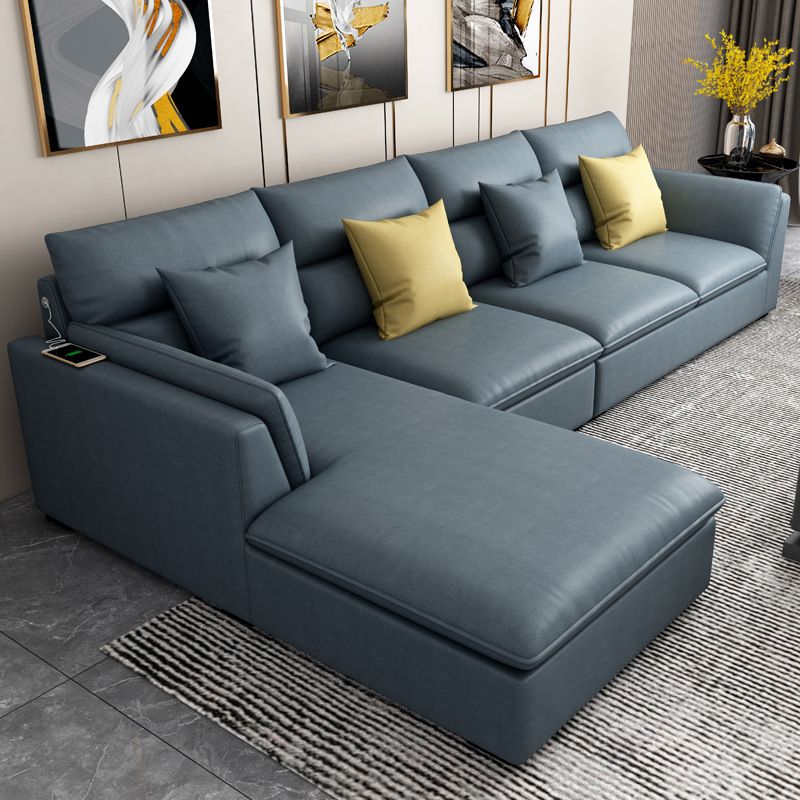 Nordic Faux Leather Stationary Living Room Pillow Top Arm Sofa Chaise