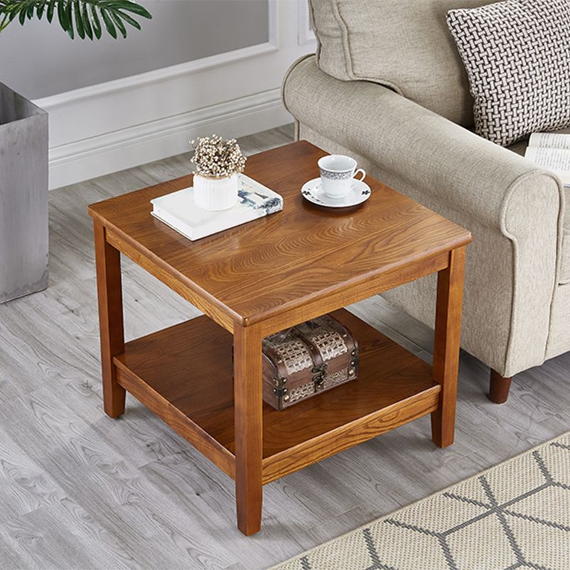 21.65"/23.62" Tall Wood End Table Walnut Square Side Table with Shelf