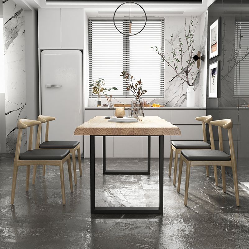 Industrial Pine Wood Dining Table Rectangle Table with Black Double Pedestal Clearhalo 'Dining Tables & Seating' 'Dining Tables' 'dining_table' 'furn' 'furn_dining_table' 'Furniture' 'furniture_dining_table' 'Kitchen & Dining Furniture' 'kitchen' 'kitchen_dining_table' 1200x1200_a3e12842-59e4-40fe-bb0b-6e5e7bcc29c3