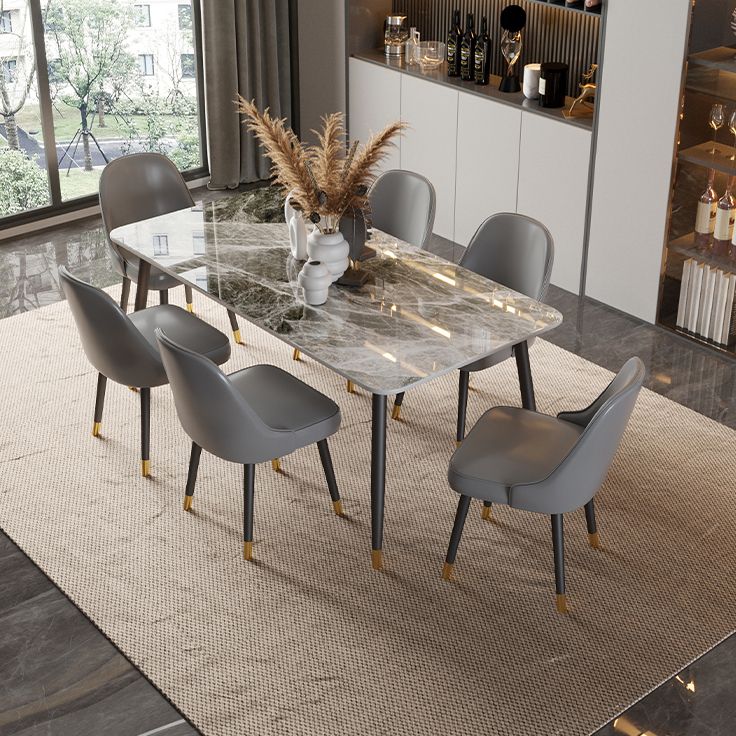 Contemporary Rectangle Stone Table for Restaurant Black Metal Pedestal Dining Table Clearhalo 'Dining Tables & Seating' 'Dining Tables' 'dining_table' 'furn' 'furn_dining_table' 'Furniture' 'Kitchen & Dining Furniture' 1200x1200_a3e3e826-0f38-489b-ae98-5de40f38d7c5