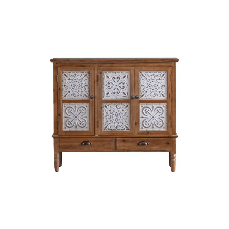 Armoire à accent industriel en nature naturelle avec une porte et des tiroirs en bois massif