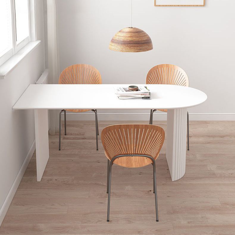 Tavolo da pranzo in pietra sinterizzato in pietra sinterizzato mobili bianchi moderni con doppio piedistallo in legno