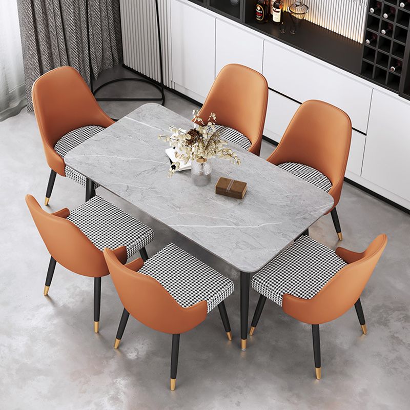 Luxury Sintered Stone Top Table Rectangle Home Desk with 4 Black Metal Legs