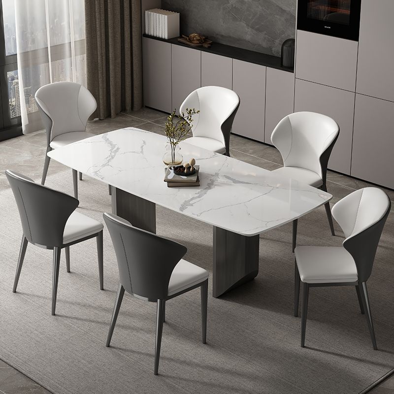Industrial Sintered Stone Top Table Rectangle Table with Double Pedestal Clearhalo 'Dining Tables & Seating' 'Dining Tables' 'dining_table' 'furn' 'furn_dining_table' 'Furniture' 'Kitchen & Dining Furniture' 1200x1200_a3eb4410-5978-4b57-80d9-5742da3bc3f4