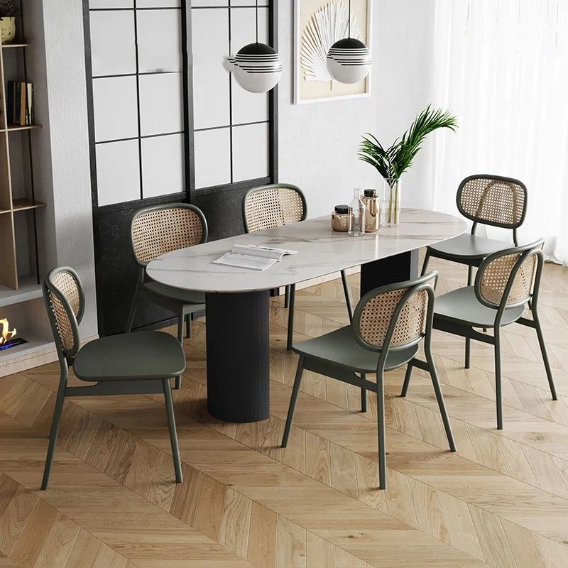 Contemporary Style Furniture Oval Double Pedestal Dining Site Table for Home Clearhalo ' dining_table' 'Dining Tables & Seating' 'Dining Tables' 'furn' 'furn_dining_table' 'Furniture' 'furniture_dining_table' 'Kitchen & Dining Furniture' 'kitchen&dining_furn' 'kitchen' 'kitchen_dining_table' 1200x1200_a3f122ad-ae45-42a0-af1e-af4e27e42ed1