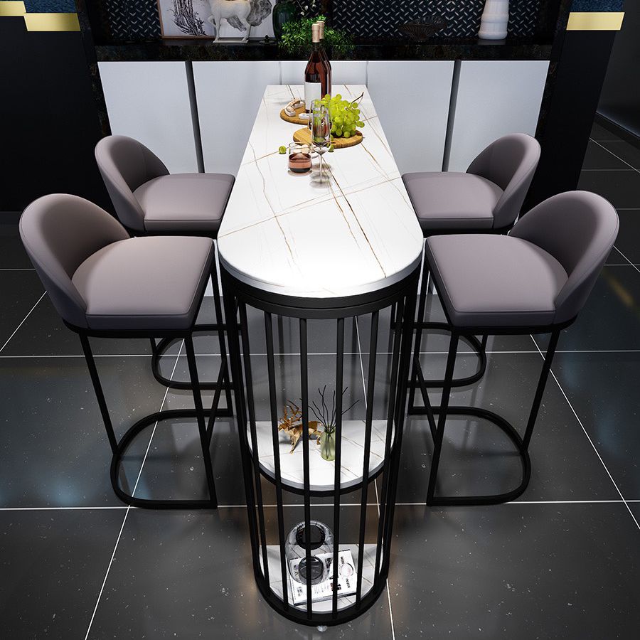 Modern White Marble Bar Table with Specialty Table Top Black Double Pedestal Table - 42" H Clearhalo 'Bar Furniture' 'Bar Tables' 'bar_tables' 'furn' 'furn_bar_tables' 'Furniture' 'furniture_bar_tables' 'Kitchen & Dining Furniture' 1200x1200_a3f23995-2e37-40dc-99f5-f7e956501843