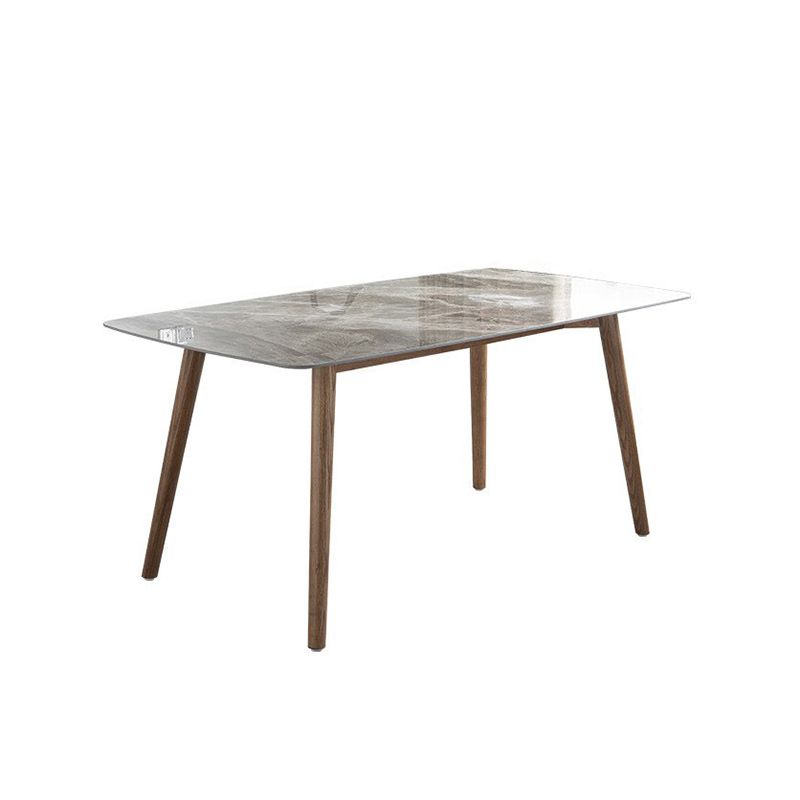 Dinettetafel met glanzend grijs stenen blad en houten frame, eettafel uit het midden van de eeuw voor thuis