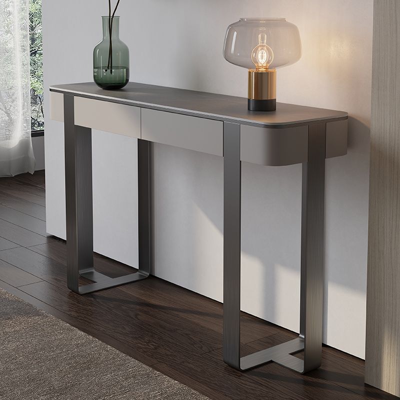 14 inch Wide Glam Console Table Stone Half Moon Accent Table