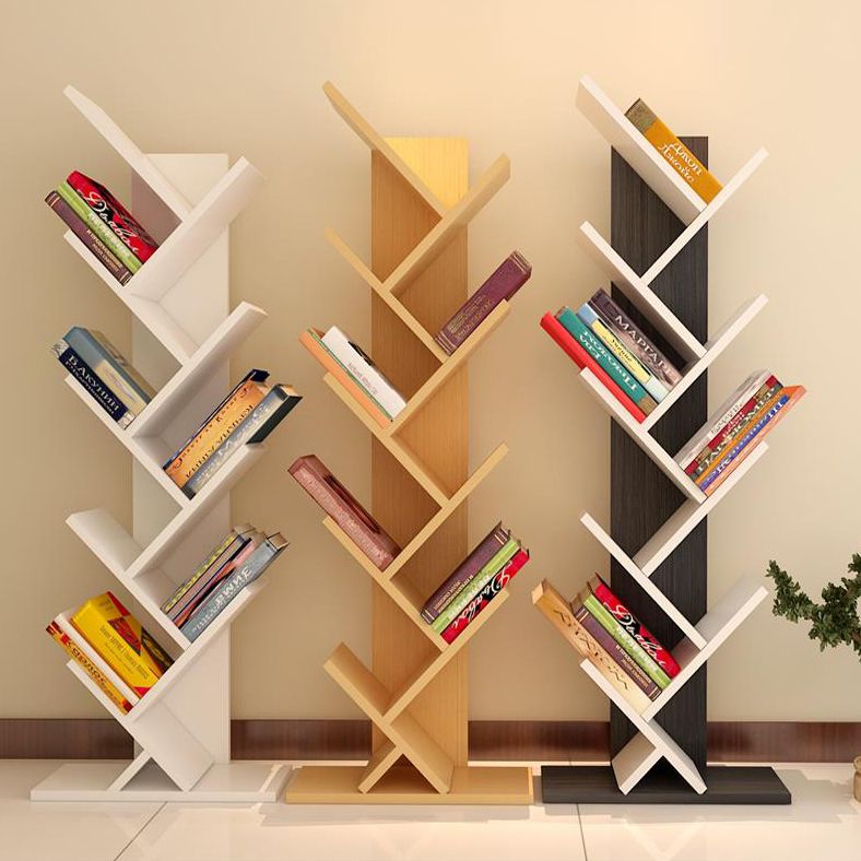 Modern Engineered Wood Bookcase Geometric Bookshelf for Living Room
