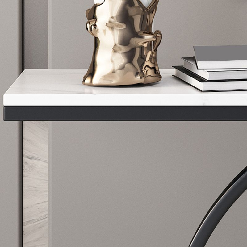 Tavolo da console mezzaluna moderna tavola accento in pietra con base nera metallica