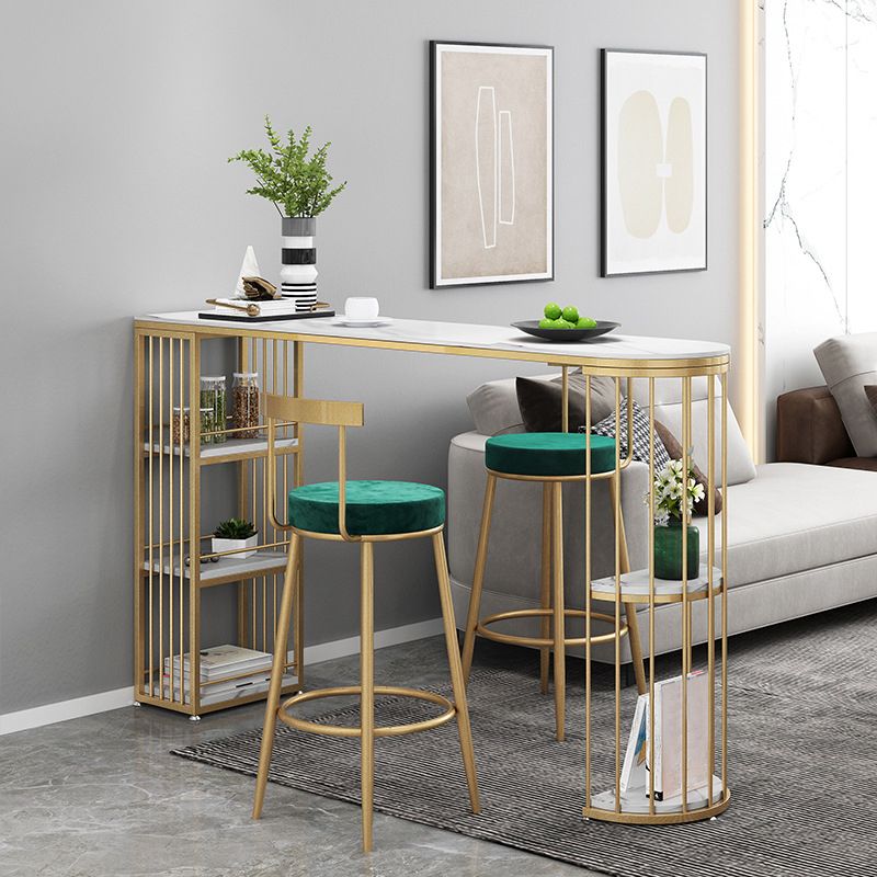 Marble Glam Counter Table with Specialty Top Gold Double Pedestal Table - 42" H Clearhalo 'Bar Furniture' 'Bar Tables' 'bar_tables' 'furn' 'furn_bar_tables' 'Furniture' 'furniture_bar_tables' 'Kitchen & Dining Furniture' 1200x1200_a4046754-af2c-459a-8ad0-f98ad8796204