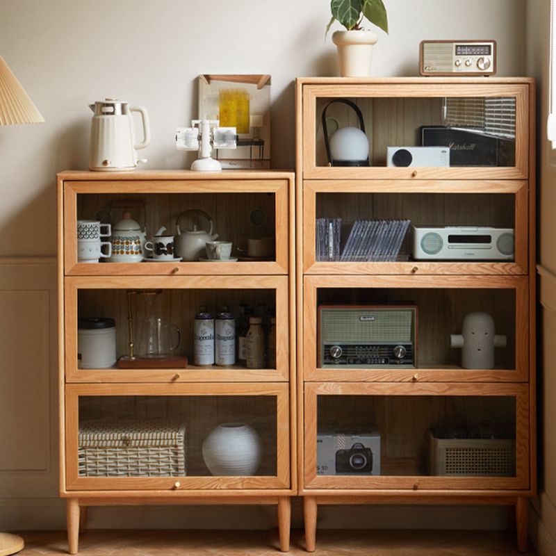 Modern Oak Finished Glass Door Sideboard in Natural with Lights Clearhalo 'buffet_sideboard' 'Buffets & Sideboards' 'furn' 'furn_buffet_sideboard' 'Furniture' 'Kitchen & Dining Furniture' 1200x1200_a407ea35-f400-40bf-b4d3-eaccd69cb8a0