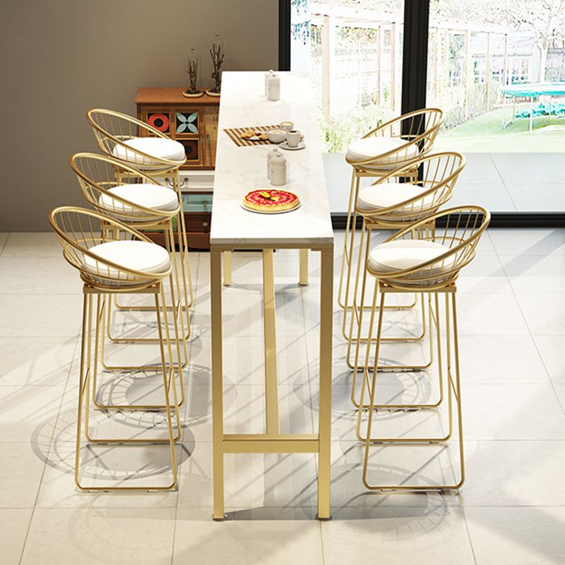 Glam Bar Height Table White Faux Marble Top Bistro Table with Trestle Base Clearhalo 'Bar Furniture' 'Bar Tables' 'bar_tables' 'furn' 'furn_bar_tables' 'Furniture' 'Kitchen & Dining Furniture' 1200x1200_a407fea1-f491-485f-8cf0-cef06f8a3158