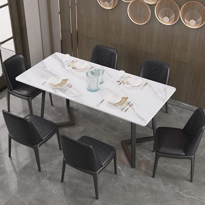 Modern Rectangle Stone Table for Restaurant Balck Metal Pedestal Dining Table Clearhalo 'Dining Tables & Seating' 'Dining Tables' 'dining_table' 'furn' 'furn_dining_table' 'Furniture' 'furniture_dining_table' 'Kitchen & Dining Furniture' 'kitchen' 'kitchen_dining_table' 1200x1200_a40a151b-afa3-47b6-af94-5e1ae83edff9