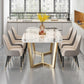 Luxury Sintered Stone Dining Table Rectangle Table with Gold Trestle Base Clearhalo 'Dining Tables & Seating' 'Dining Tables' 'dining_table' 'furn' 'furn_dining_table' 'Furniture' 'Kitchen & Dining Furniture' 1200x1200_a40a5514-3933-45a5-896d-8ef593259ee4