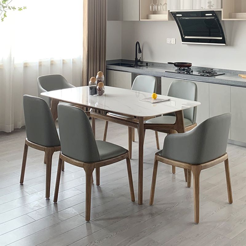 Tavolo da top in pietra bianca Tavola moderna di metà secolo con 4 gambe in legno