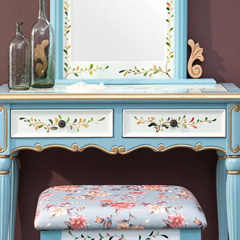Wood Vanity Set 17.71" Wide Make-up Vanity with 2 Storage Drawers and Stool Clearhalo 'Bedroom Furniture' 'furn' 'furn_makeup_vanities' 'Furniture' 'Makeup Vanities' 'makeup_vanities' 1200x1200_a414fd2c-8bef-4d3a-8157-fdb944f16c64