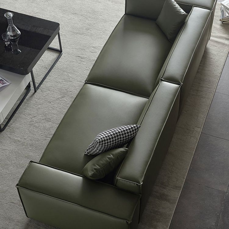 Glam Settee Genuine Leather Living Room Square Arm Cushions Green Standard Sofa