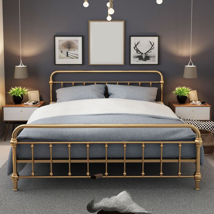 Solid Color Metal Slat Bed Rectangular Open-Frame Bed With Custom Gold Legs