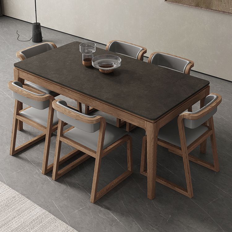 Moderne rechthoekige stenen eettafel met houten poten voor eetkamer