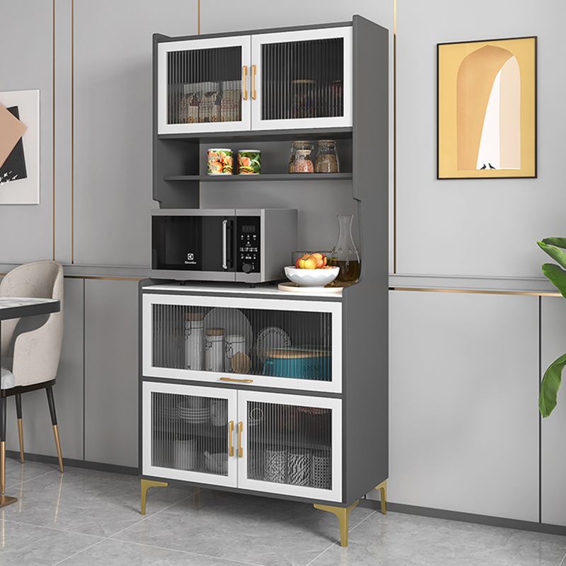 Steen en houtbuffet bijboard moderne open opslag met glazen deuren