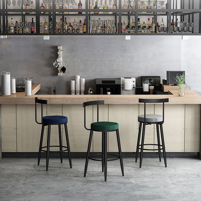 Modern Counter Round Bar Stool Armless Velvet Bar Stool with Footrest Iron Base Clearhalo 'Bar Furniture' 'Bar Stools' 'bar_stools' 'furn' 'furn_bar_stools' 'furniture_bar_stools' 'Kitchen & Dining Furniture' 'kitchen&dining_furn' 'kitchen' 'kitchen_furn' Furniture' 1200x1200_a41cbc8e-4c6b-493f-9795-ff3316765689